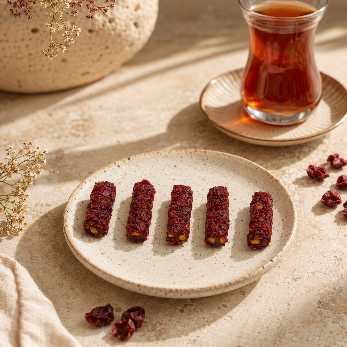 Mini Roll Cranberry geserveerd met thee